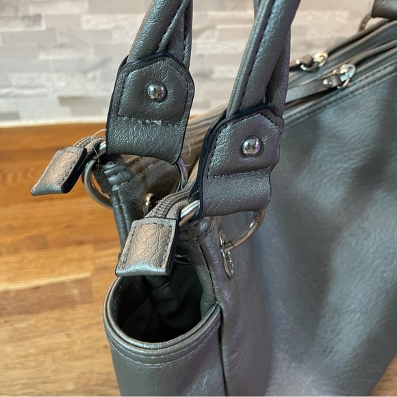 Rosetti Silver Metallic Satchel Shoulder Bag Faux Leather Braided Straps - Picture 11 of 14